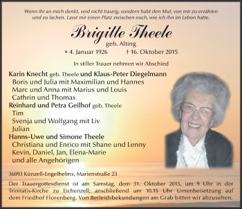 Traueranzeige von Brigitte Theele 