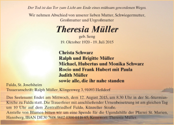 Traueranzeige von Theresia Müller 