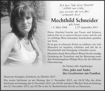 Traueranzeige von Mechthild Schneider 