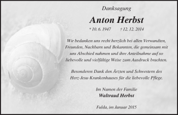 Traueranzeige von Anton Herbst 