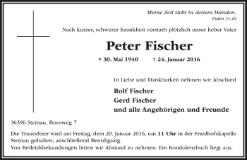 Traueranzeige von Peter Fischer 