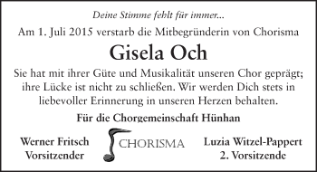 Traueranzeige von Gisela Och 