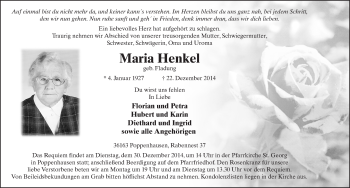 Traueranzeige von Maria Henkel 