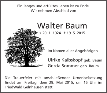 Traueranzeige von Walter Baum 