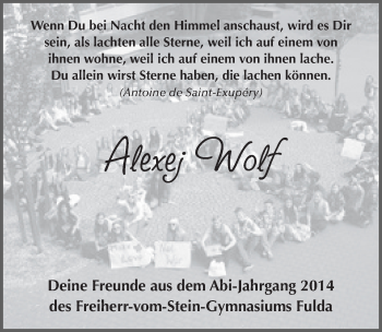 Traueranzeige von Alexej Wolf 