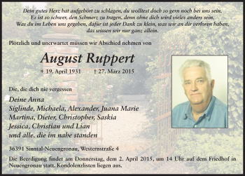 Traueranzeige von August Ruppert 