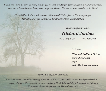 Traueranzeige von Richard Jordan 
