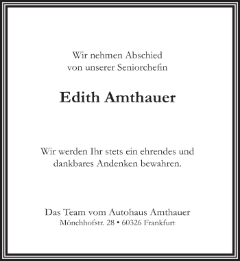 Traueranzeige von Edith Amthauer 