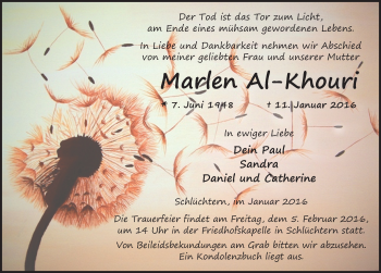 Traueranzeige von Marlen Al-Khouri 