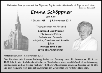 Traueranzeige von Emma Schöppner 