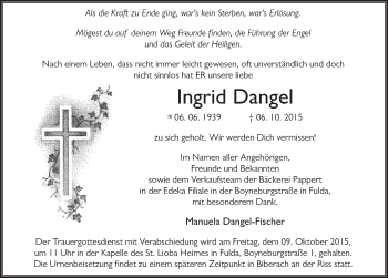 Traueranzeige von Ingrid Dangel 
