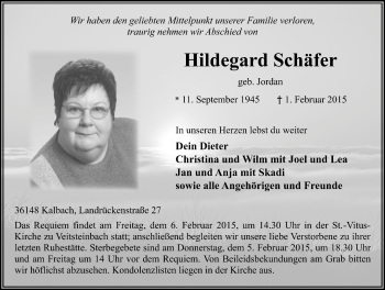 Traueranzeige von Hildegard Schäfer 