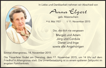Traueranzeige von Anna Elgert 