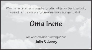 Traueranzeige von Irene Hohmann 