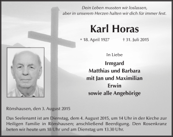 Traueranzeige von Karl Horas 
