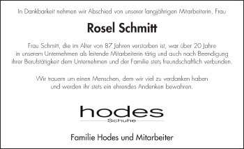Traueranzeige von Rosel Schmitt 