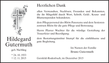 Traueranzeige von Hildegard Gutermuth 