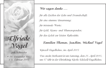 Traueranzeige von Elfriede Vogel 
