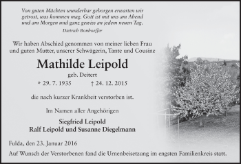 Traueranzeige von Mathilde Leipold 