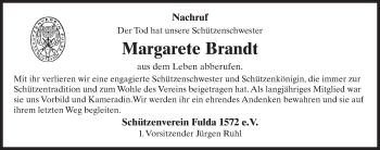 Traueranzeige von Margarete Brandt 
