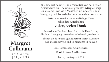 Traueranzeige von Margret Cullmann 