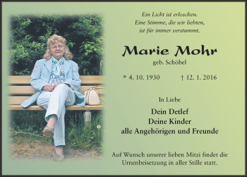 Traueranzeige von Marie Mohr 