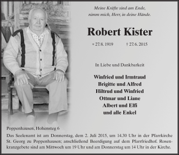 Traueranzeige von Robert Kister 