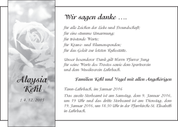 Traueranzeige von Aloysia Kehl 