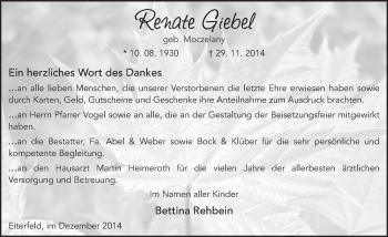 Traueranzeige von Renate Giebel 