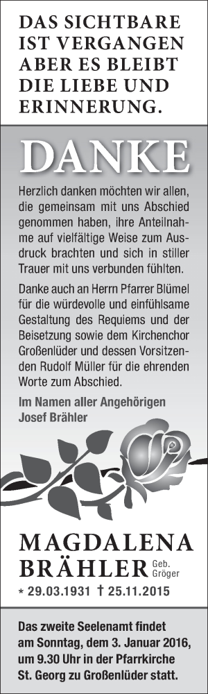 Traueranzeige von Magdalena Brähler 