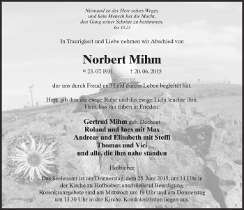 Traueranzeige von Norbert Mihm 