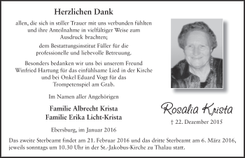 Traueranzeige von Rosalia Krista 