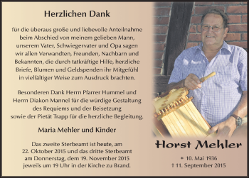Traueranzeige von Horst Mehler 