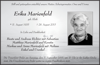 Traueranzeige von Erika Marienfeld 