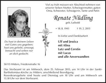 Traueranzeige von Renate Nüdling 