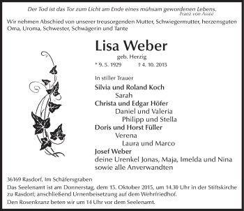 Traueranzeige von Lisa Weber 