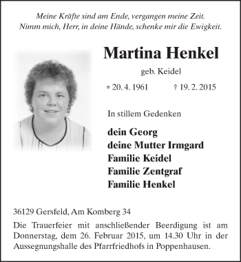 Traueranzeige von Martina Henkel 