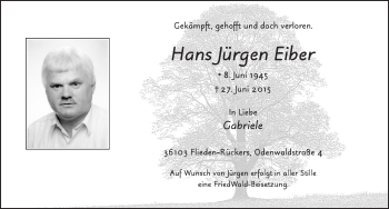 Traueranzeige von Hans Jürgen Eiber 