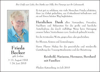 Traueranzeige von Frieda Becker 