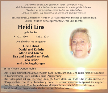 Traueranzeige von Heidi Lins 