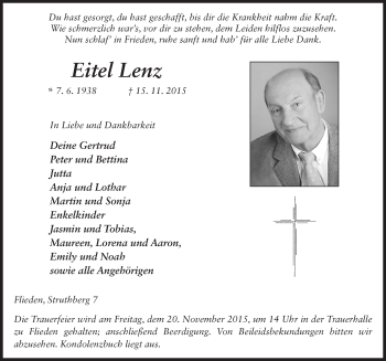 Traueranzeige von Eitel Lenz 