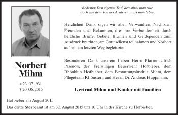 Traueranzeige von Norbert Mihm 