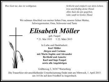 Traueranzeige von Elisabeth Möller 