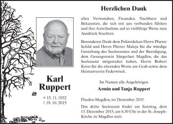 Traueranzeige von Karl Ruppert 