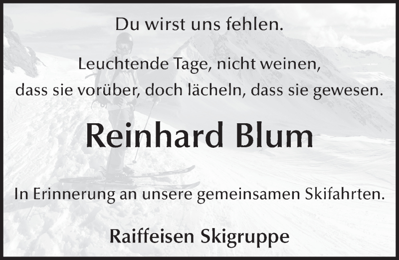  Traueranzeige für Reinhard Blum vom 02.12.2015 aus 