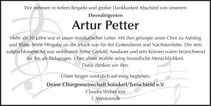  Traueranzeige für Artur Petter vom 16.01.2015 aus 