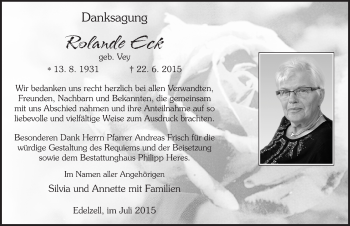 Traueranzeige von Rolande Eck 