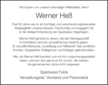 Traueranzeige von Werner Heß 