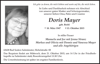 Traueranzeige von Doris Mayer 