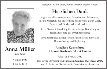 Traueranzeige von Anna Müller 